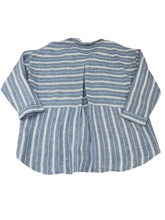 J Jill Linen Striped Button Front Top Blue White Relaxed Office XL - Picture 10 of 10